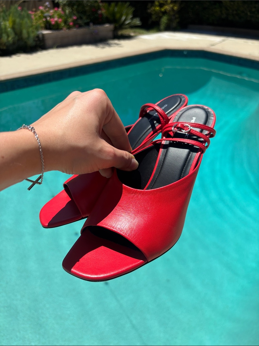 New Peter Do Red Open-Toe Slide Mules with Doubler Strap